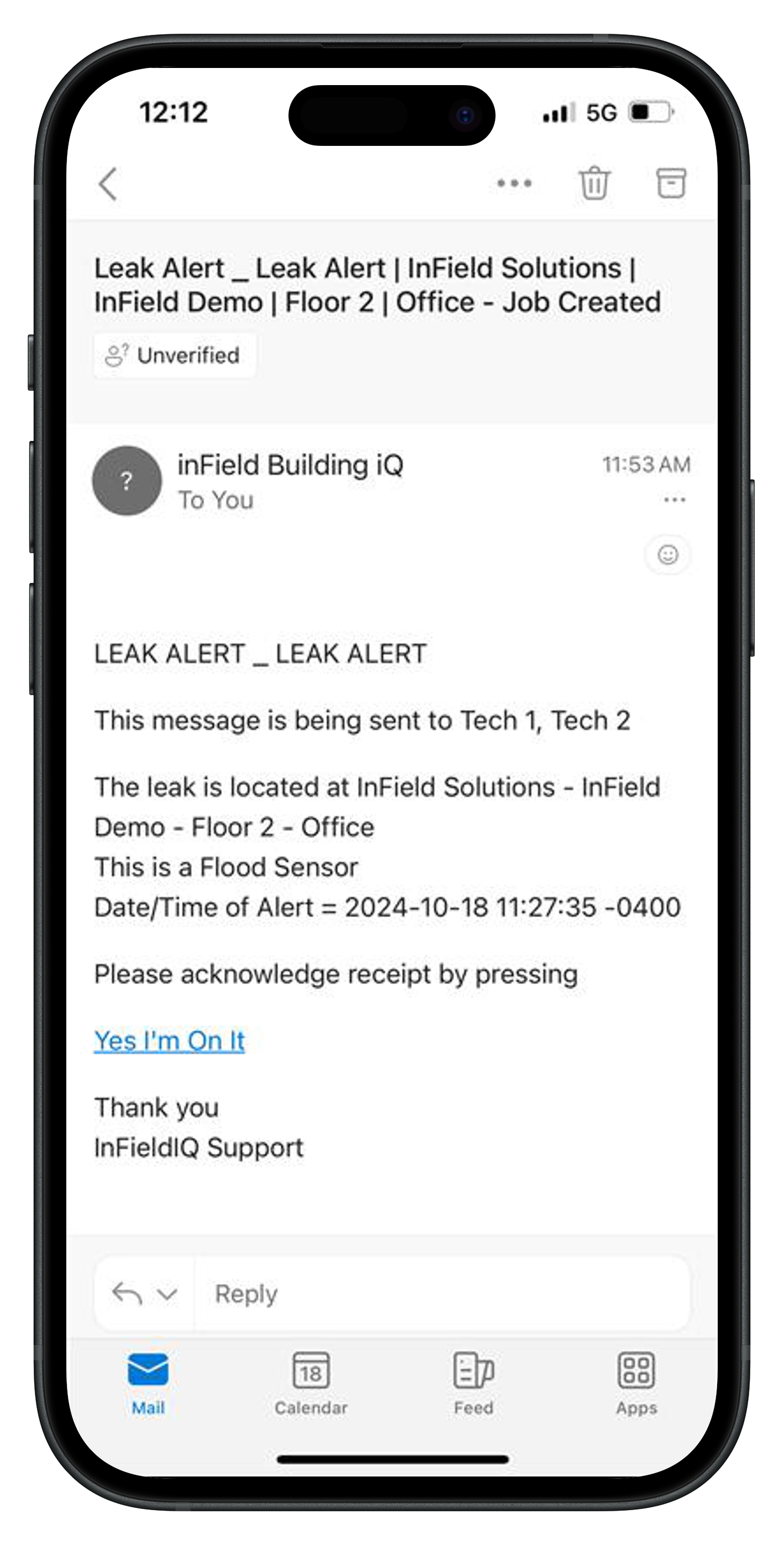 Email alert example